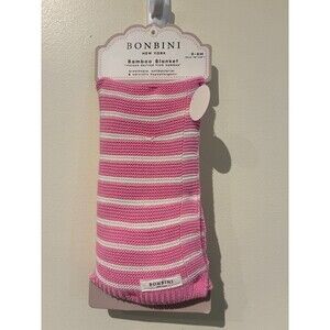 NWT Bonbini 38" x 28" Pink Stripe Bamboo Baby Blanket